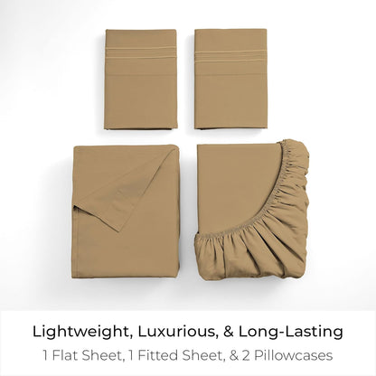 Mellanni King Sheets Set - 4 PC Hotel Luxury Bedding | Extra Soft, Cooling, Wrinkle & Stain Resistant (Gold)