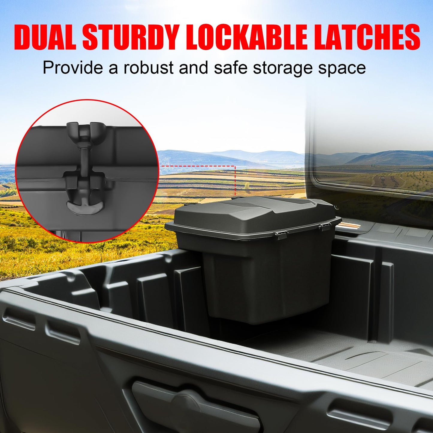 XATVXUTV 20L UTV Cargo Storage Box for Can-Am Defender/Commander, Waterproof Removable Rear Bed Storage Bin with Top Tool Tray for Can Am Defender HD5 HD7 HD8 HD9 HD10 Max/Commander Accessories