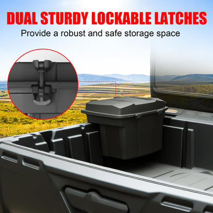XATVXUTV 20L UTV Cargo Storage Box for Can-Am Defender/Commander, Waterproof Removable Rear Bed Storage Bin with Top Tool Tray for Can Am Defender HD5 HD7 HD8 HD9 HD10 Max/Commander Accessories
