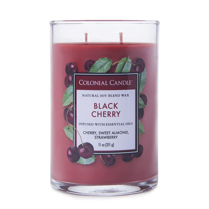 Colonial Candle Black Cherry Scented Jar Candle, Classic Cylinders Collection, 2 Wick, Red, 11 oz - Up to 80 Hours Burn