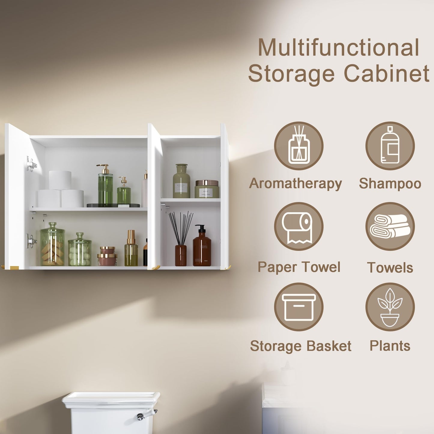 ChooChoo 3-Door Bathroom Wall Cabinet, Fluted Kitchen Wall Cabinet with Adjustable Shelf, Wall Mounted Storage Cupboard for Bathroom, Laundry Room, Entryway, Garage, White