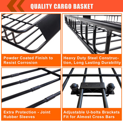 Roof Rack Carrier Carrier Basket 65"*39"*6"+Waterproof Bag 20 Cubic Feet(51"*40"*17"),and Cargo Net with Attachment Hooks,Ratchet Straps.200 Lbs Capacity,Universal Rooftop Large Size Roof Rack Update