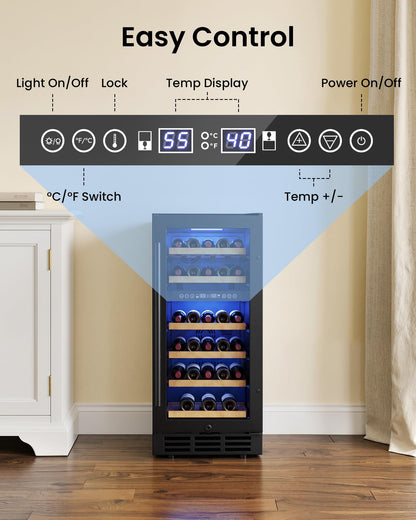 ICEVIVAL 15 Inch Wine Cooler Refrigerator, 28 Bottle Dual Zone Wine Fridge, UV-Resistant Glass Door, Quiet Compressor Cooling Digital Wine Cellar, Built-in or Freestanding Fridge for Home/Bar/Kitchen