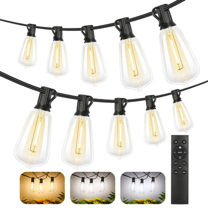 Brightever 200FT Outdoor String Lights with Remote, 2700K/4000K/5000K Selectable LED String Lights for Outside with 100+4 ST38 Edison Bulbs, 3 Modes Dimmable Patio Lights Waterproof for Camping, Deck