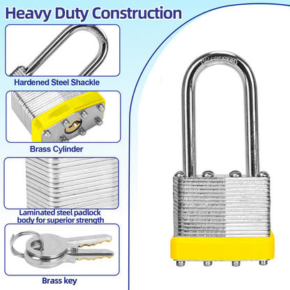 Padlocks with Same Key, LQYN 48 Pcs Laminated Keyed Padlock (1-9/16", 40mm), Keyed Alike Locks, Long Shackle, for Storage Locker, Hasp Latch, Toolbox, Sheds