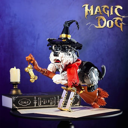 Mini Schnauzer Magic Building Blocks Adorable Wizard Dog Model Toy Kit Halloween Animal Decorations for Living Room and Bedroom 1298 Pcs Idea Creative Stem Gifts for Adults