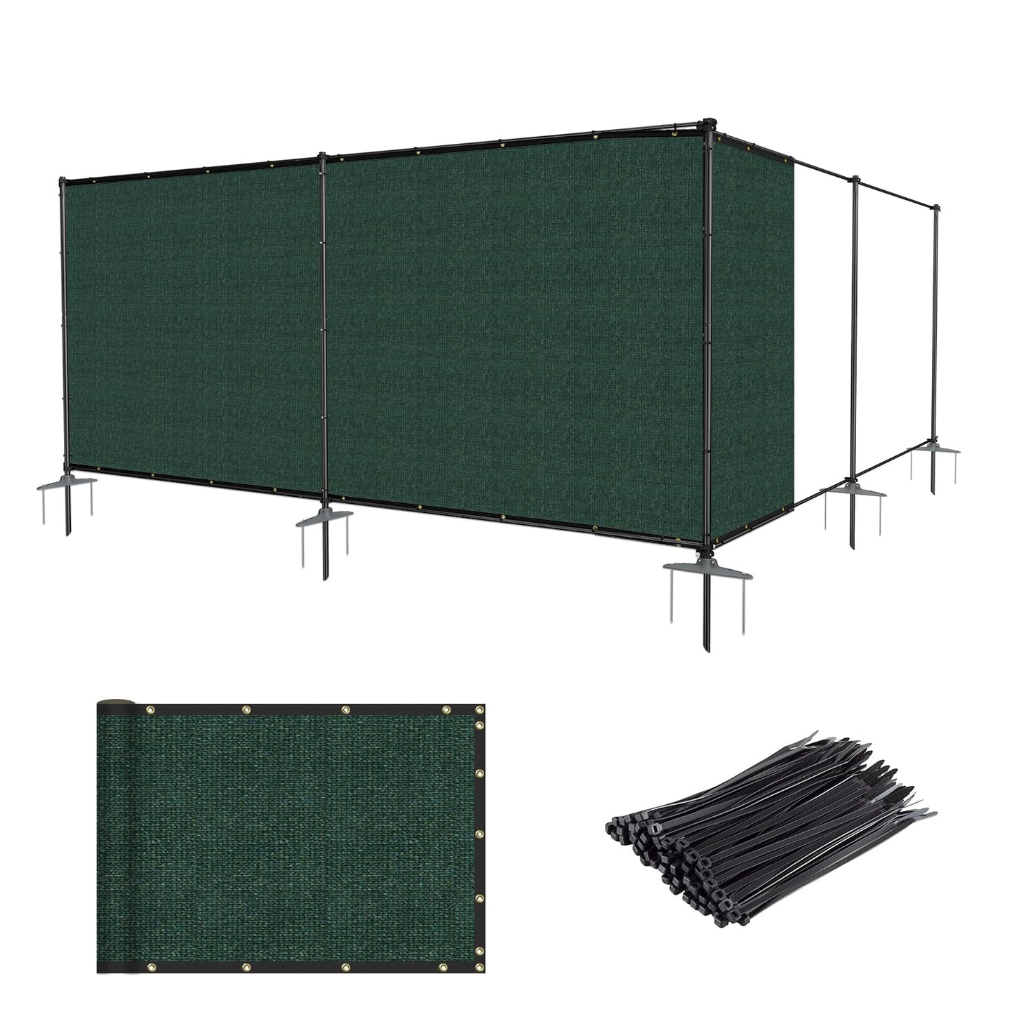 AwnPro 6' x 24' Outdoor Privacy Fence with Iron Poles Ground Spikes Dog Metal Garden Privacy Fence Backyard Patio Yard Barrier Boarder Divider (Green)