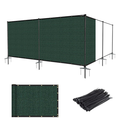 AwnPro 6' x 24' Outdoor Privacy Fence with Iron Poles Ground Spikes Dog Metal Garden Privacy Fence Backyard Patio Yard Barrier Boarder Divider (Green)