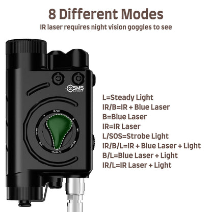 SMSlaser Upgraded Blue Laser Sight + Infrared(IR) Laser Beam + 1200 Lumens Tactical Flashlight with Rechargeable Battery, Including Battery Charger and Remote Control Switch, Fit for AEG GBB CQB 21MM
