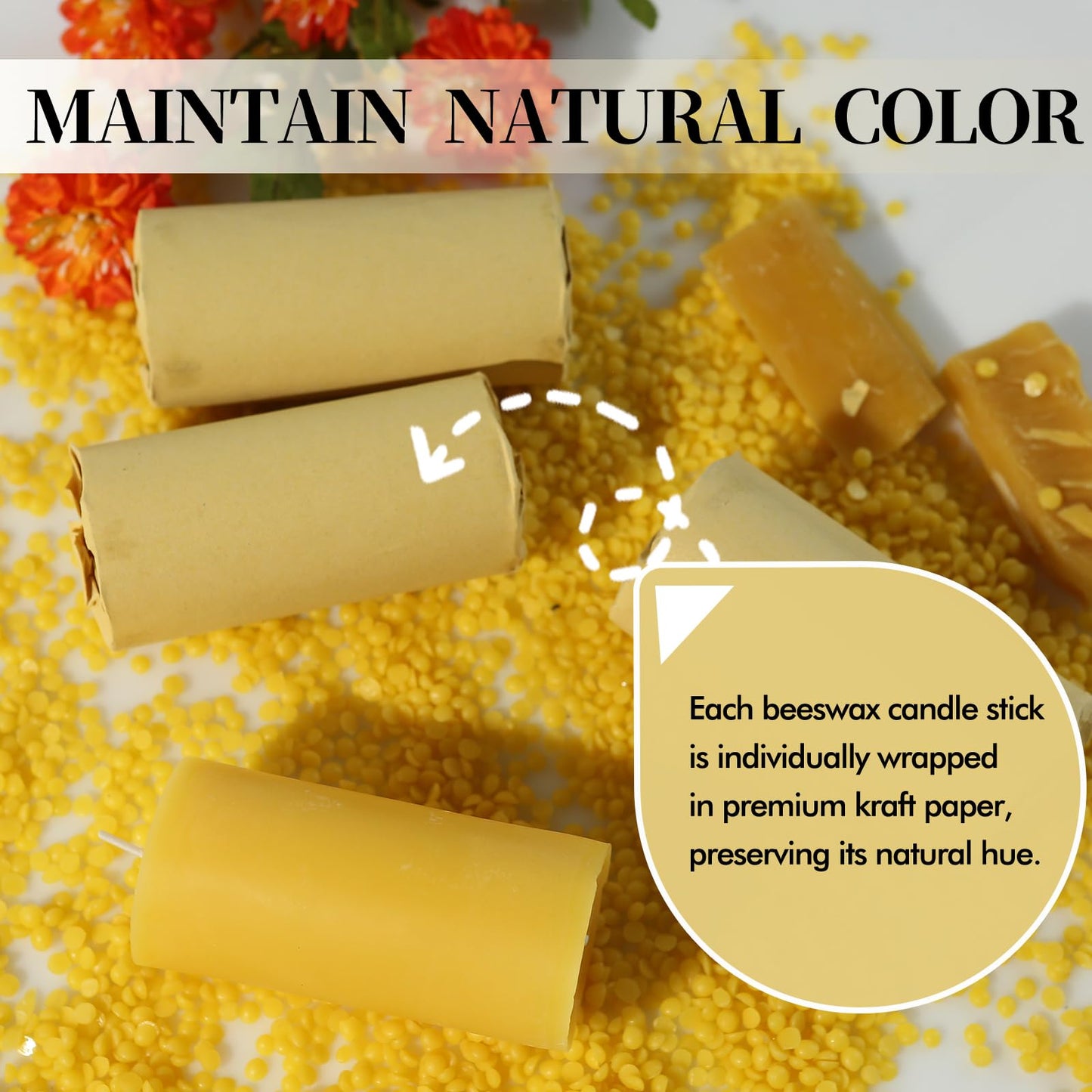 Beeswax Pillar Candles Set of 2, 70 Hours Long Burning, 100% Natural Beeswax Candles for Emergency, Pure Bees Wax for Home, Smokeless & Dripless