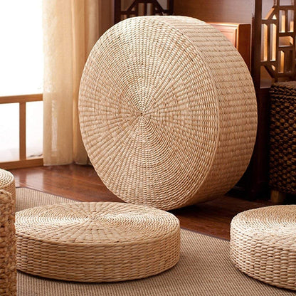 HUAWELL 2 Pack Super Bigger Size Tatami Floor Pillow Sitting Cushion, Round Padded Room Floor Straw Mat for Outdoor Seat Dia: 60CM (23.6)