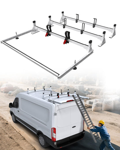 MELIPRON Cargo Van Roof Ladder Rack with Longer Rear Roller Fit for 2015-2026 Ford Transit 150 250 350, Low/Medium/High Roof, No Brake Light Block, 800 lbs Capacity Steel Rack, No‑Drill