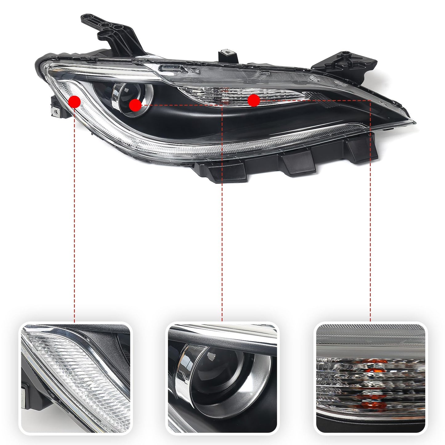 VLINCAR Halogen Headlight Compatible with Chrysler 200/200c 2015 2016 2017 W/LED DRL Headlamp Head Light Black Trim 68284787AA 68284786AA Right Passenger Side