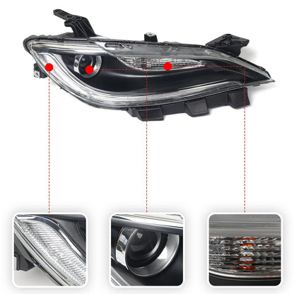 VLINCAR Halogen Headlight Compatible with Chrysler 200/200c 2015 2016 2017 W/LED DRL Headlamp Head Light Black Trim 68284787AA 68284786AA Right Passenger Side
