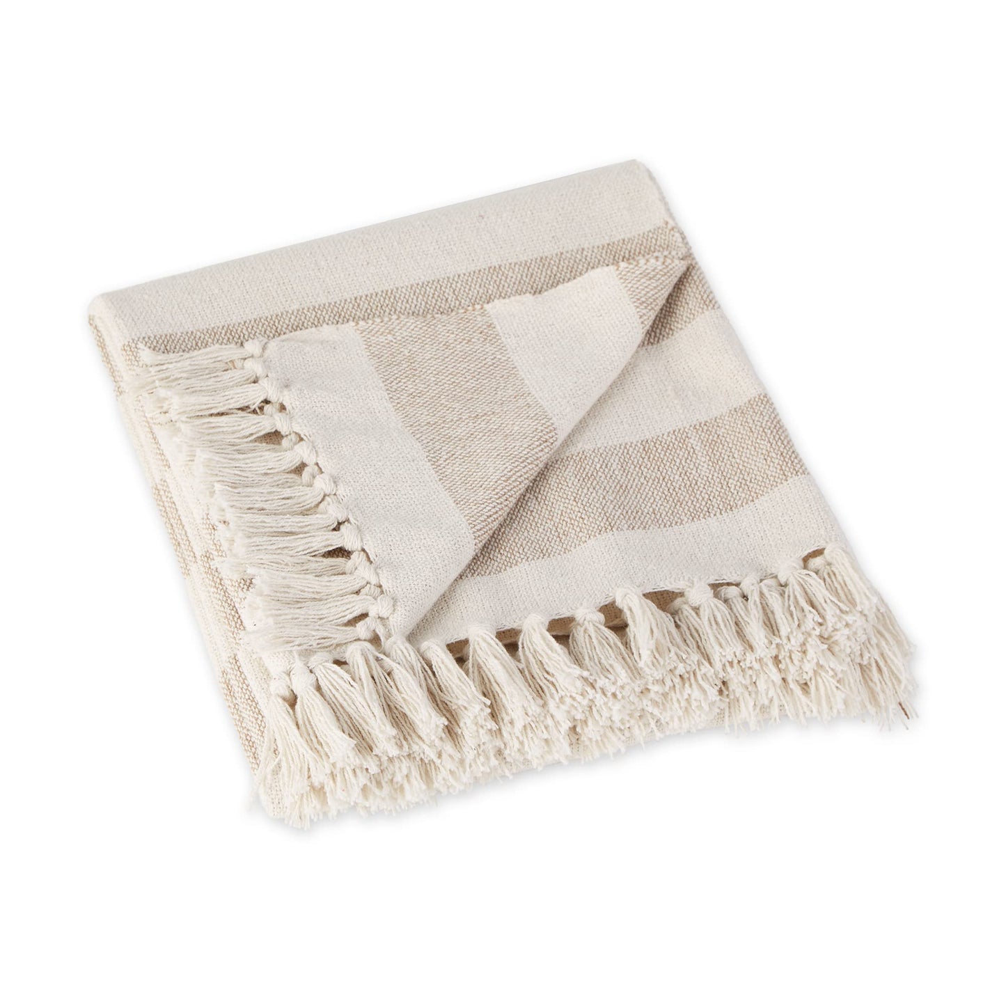 DII Rustic Farmhouse Cotton Cabana Striped Blanket Throw with Fringe, 50 x 60 - Cabana Striped Stone
