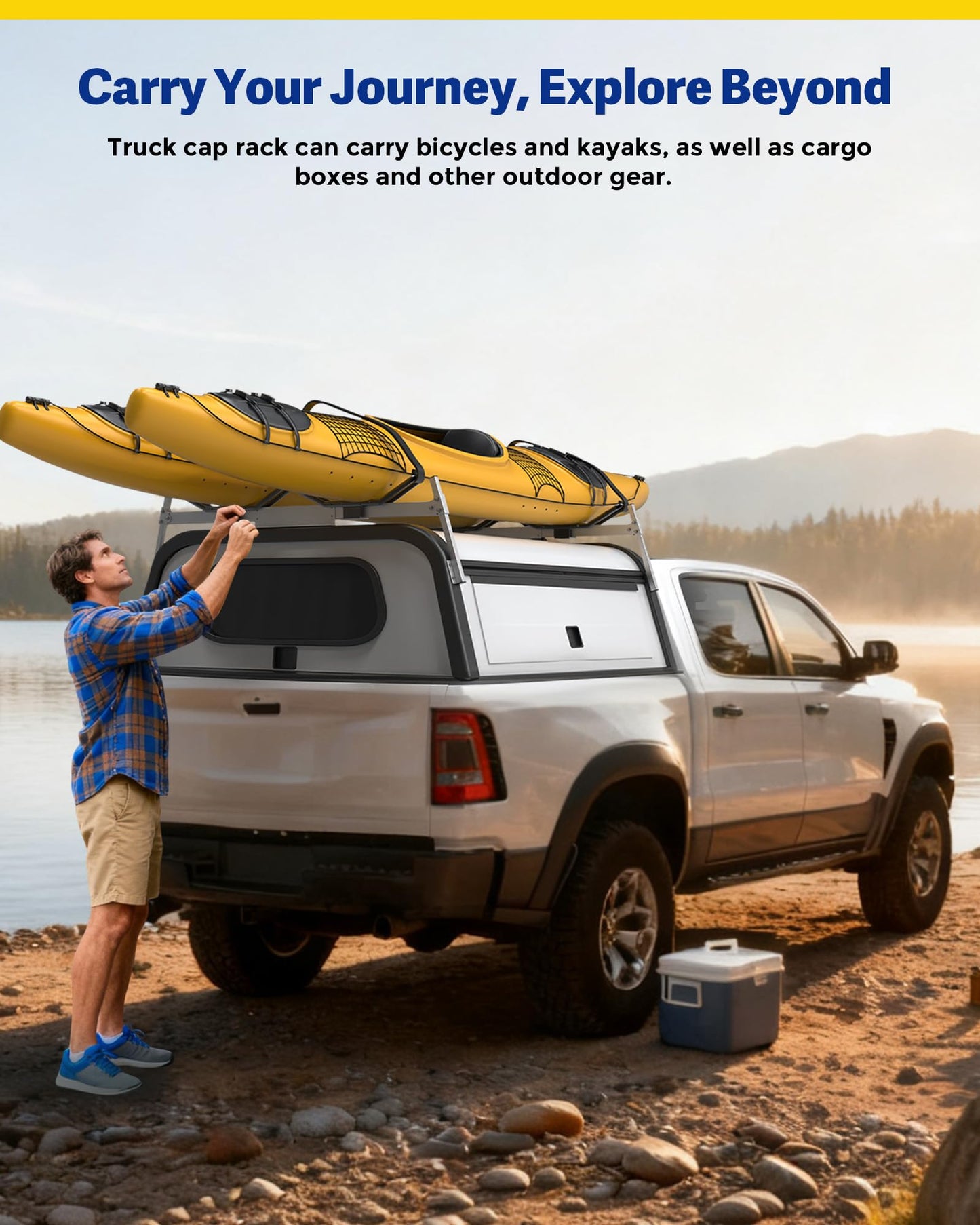 Mountainpeak Silver Adjustable Truck Cap Ladder Rack, Aluminum Universal Truck Topper Ladder Rack for Camper Shell, Lumber,Pipe
