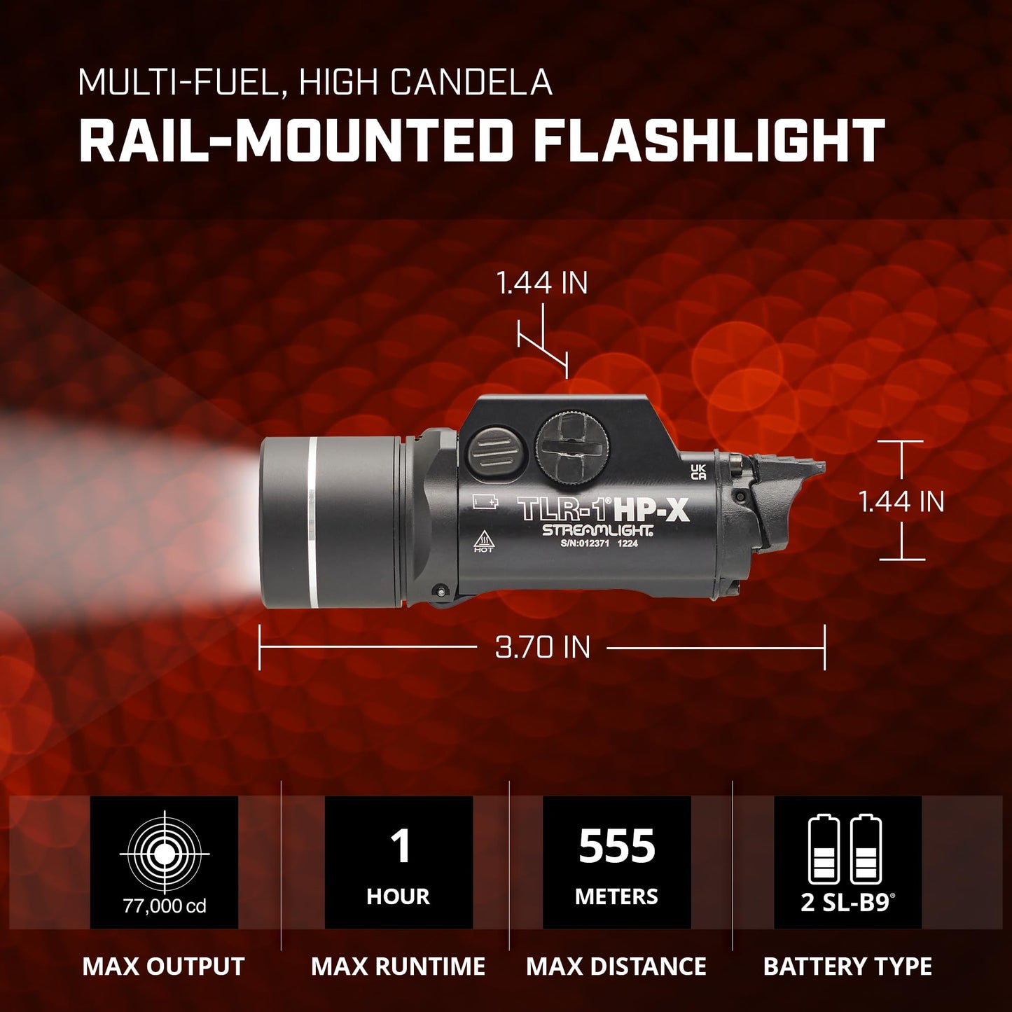 Streamlight 69168 TLR-1 HP-X USB 1300-Lumen High Candela Rail-Mounted Rechargeable Weapon Light, Includes Rail Locating Keys and Batteries, Black