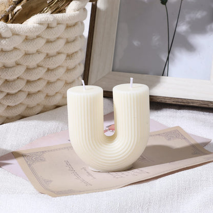 Tondiamo U Shaped Candle Ribbed Soy Wax Scented Decorative Candles Minimalist Geometric Shaped Bougie Cool Aesthetic Bougie Handmade Long Lasting for Bedroom Wedding Birthday Decor(White)