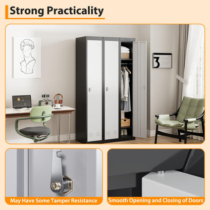 GAOMON 1 Door Tall Metal Locker with Key Employee Metal Locker, Lockable Heavy Duty Steel Employee Locker for Schools, Gyms, Homes, Offices, Utility Rooms, Grey and Black