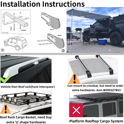 DANCHEL OUTDOOR Car Awning 6.5x8.2ft Roof Rack Pull-Out Sun Shelter Canopy, Waterproof 4x4 Vehicle Side Overland Awning Camping, Gray