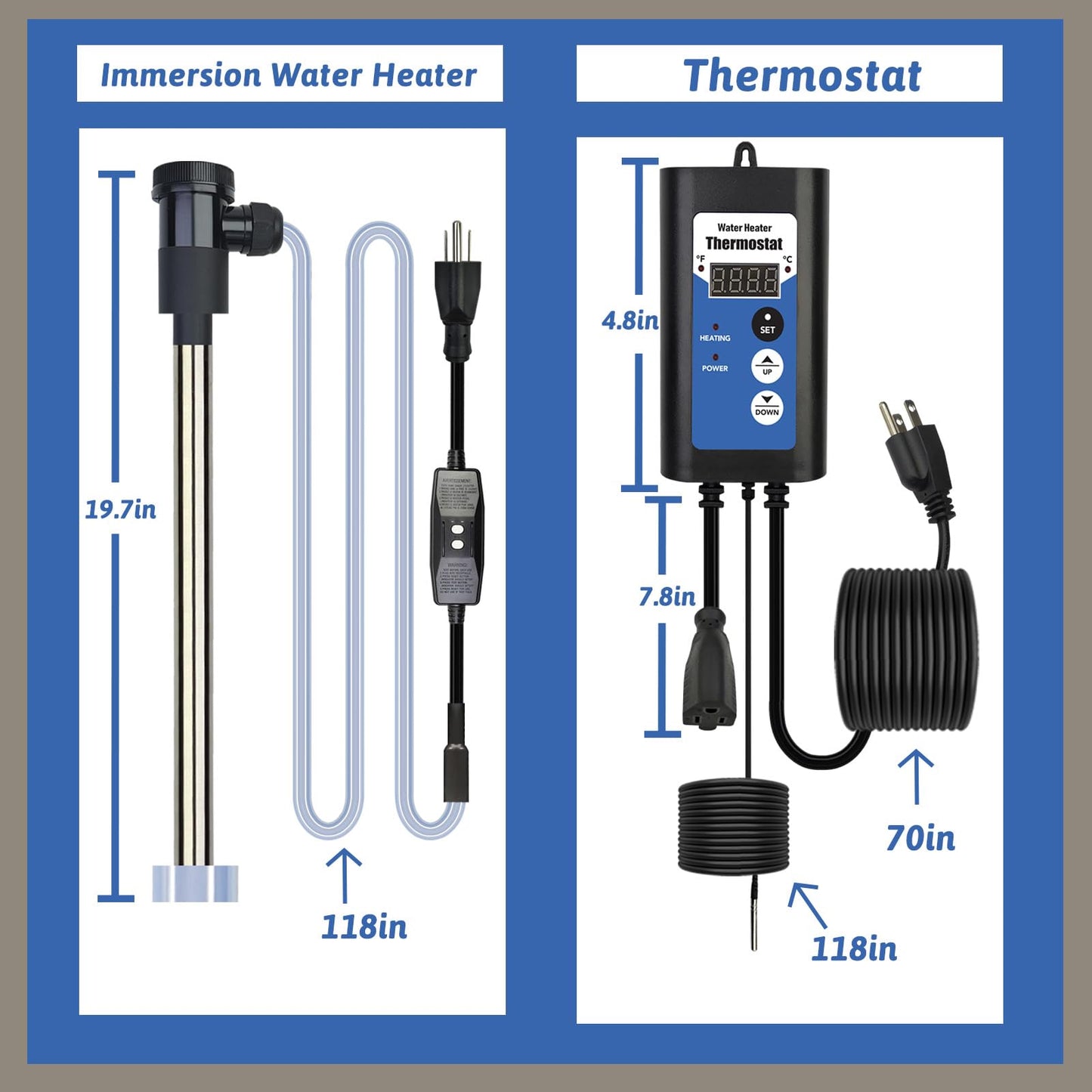 XCLBTFDC 3500W 240V Immersion Water Heater Portable Electric Inflatable Pool & Hot Tub Submersible Water Heater with Temp Control, GFCI for Baptistry, baptismal Pool, Swimming Pool, Above Ground Pool