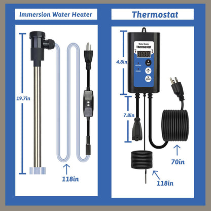 XCLBTFDC 3500W 240V Immersion Water Heater Portable Electric Inflatable Pool & Hot Tub Submersible Water Heater with Temp Control, GFCI for Baptistry, baptismal Pool, Swimming Pool, Above Ground Pool