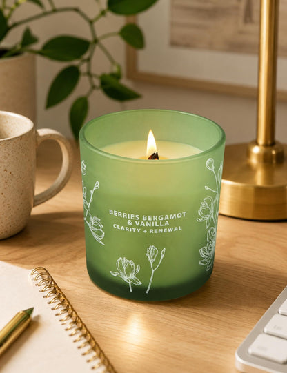 Berries Bergamot Vanilla Candle | 10.6oz Wood Wick Soy Scented Candle for Home | Aromatherapy Stress Relief Candle | Clean Burning, Long Lasting Candles | Self Care Gift for Women & Men