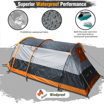 Chihee Camping Tents Tunnel Tent 4 Person Family Tents with 2 Doors Extra Weatherproof Outdoor Shelter 4 Seasons Tents with Double Waterproof Groundsheets Screened Room Porch Carry Bag for Travelling
