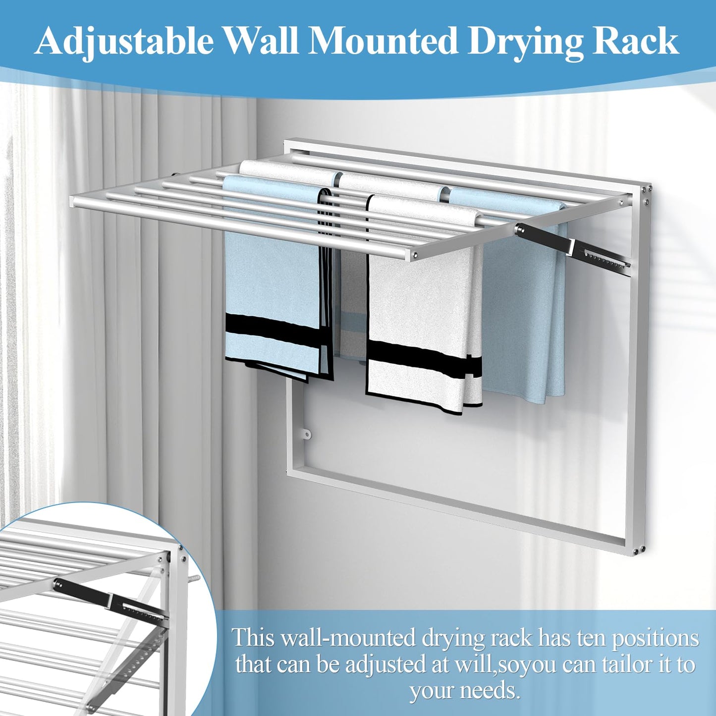 GOOFCXO 2 Pcs Wall Mount Clothes Drying Rack 26 X 31.5 Laundry Room Organizer Laundry Drying Rack Foldable Stainless Steel Drying Rack Clothing Space Saver Laundry Rack for Hanging Clothes Sock Towel