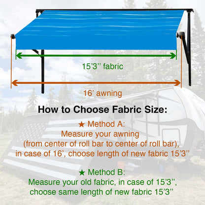 Leaveshade RV Awning Fabric Replacement Camper Trailer Awning Fabric Super Heavy Vinyl Coated Polyester 15'3''(Fit for 16' Awning)- Blue Wave