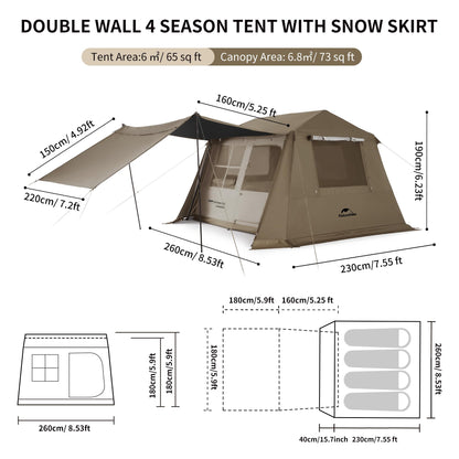 Naturehike Village Instant Tent, 4 Person 8 Person Camping Tent with Full Rainfly, Waterproof Large Cabin Tents for Car Camping