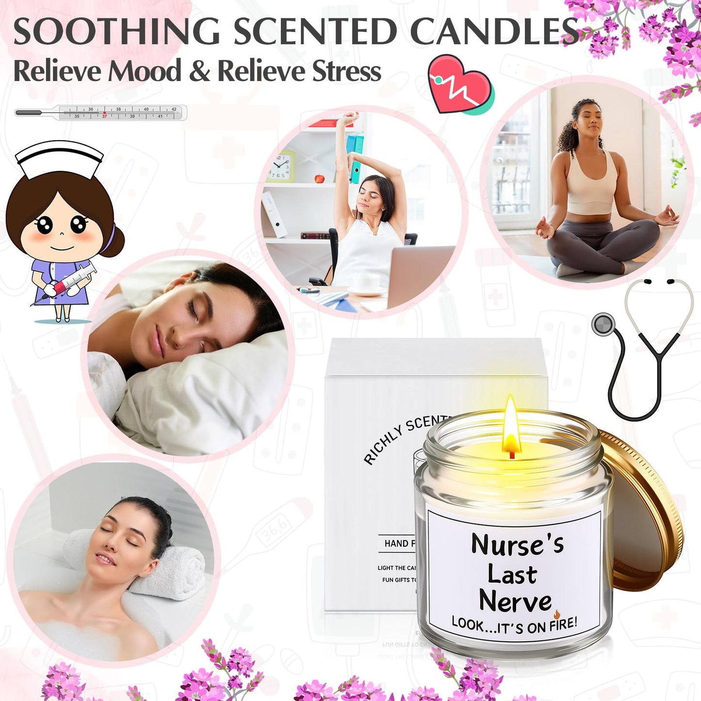 MTLEE 8 Pcs Nurses Gifts Bulk for Women, Nurse's Last Nerve Scented Candles 3.5 oz Candle CNA Gifts for Christmas Women Female Graduation Birthday Present