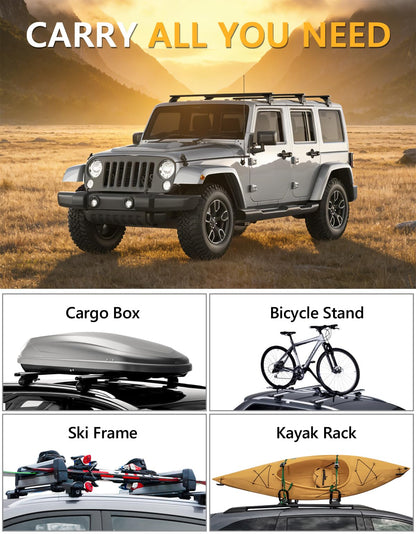 Tuyoung Roof Rack Cross Bars Wrangler - 330 lbs Lockable Crossbars 3PCS Fit for Jeep Wrangler JK JL Gladiator JT 2007-2026 with Metal, 2 & 4 Door Heavy Duty Aluminum Rooftop Kayak Luggage Racks