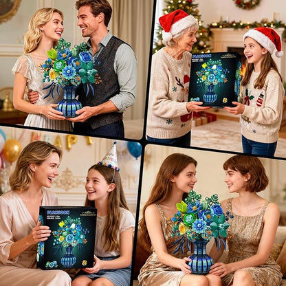 Flowers Building Set with Vase Easter Flower Bouquet Botanical Collection Building Block Toy 1309 PCS Peacock Artificial Plant Bonsai Kit Home Decor Gift for Her Adults Girls 12+
