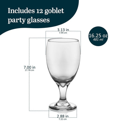Libbey Classic Glass Goblets Set Of 12, Dishwasher Safe 16.25 Oz Drinking Goblets for Tea, Sangria and More, Ideal Stemmed Water Glasses for Parties