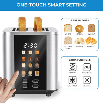 Kenmore 2-Slice Toaster - Touch Screen Controls, 6 Shade Settings & Extra Wide Slots | Stainless Steel