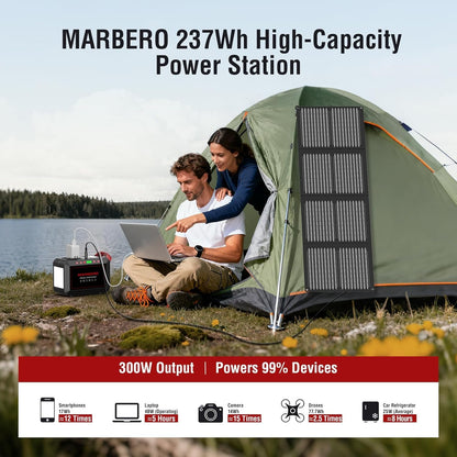 Portable Power Station 300W MARBERO 237Wh Camping Solar Generator Backup Lithium Battery with Pure Sine Wave 110V AC Outlet, USB C, USB A, DC for Outdoors Camping CPAP Home Blackout Emergency