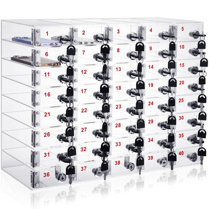 Layhit Clear 40 Slots Cell Phone Locker Box for Classroom Clear Acrylic Cell Phone Storage Cabinet Bin with Door Locks for Classroom School Students Office Factory Employees