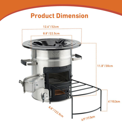 Skyflame Camping Rocket Stove, Stainless Steel Wood Burning Stove Portable Camping Gear for Outdoor Backpacking Emergency RV Survival