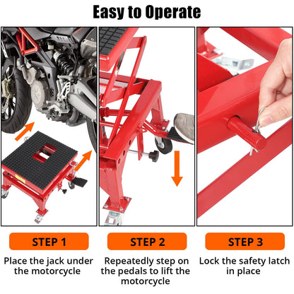 350 Lbs Heavy Duty Hydraulic Motorcycle Lift Jack Table Foot Operated ATV Dirt Bike Scissor Stand with 4 Wheels, Hydraulic Scissor Jack Lift Hoist Stand for Motorcycle ATV UTV Powersports