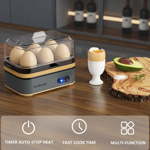 Evoloop Electric Egg Cooker - Rapid 6 Egg Capacity for Soft, Medium, Hard Boiled & Omelets | BPA Free, Auto Shut-Off