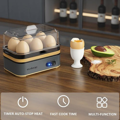 Evoloop Electric Egg Cooker - Rapid 6 Egg Capacity for Soft, Medium, Hard Boiled & Omelets | BPA Free, Auto Shut-Off
