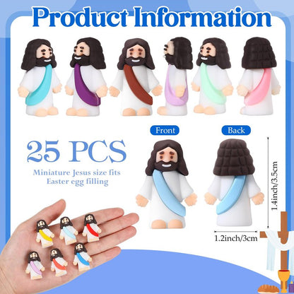 Bememo 25 Pcs Little Jesus Figures Original Design Mini Rubber Jesus Toys to Hide and Seek Religious Party Favors Sunday Baptism Gifts(Comprehensive Colors)