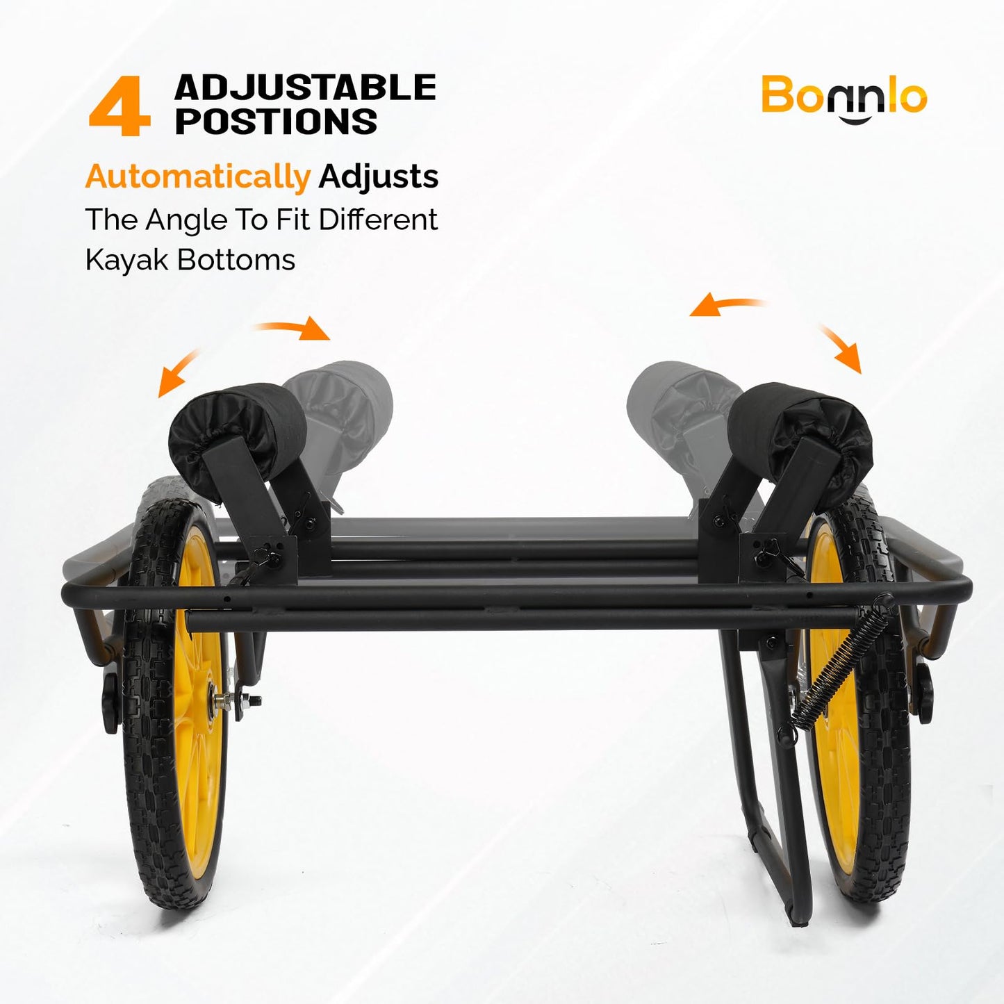 Bonnlo Durable Canoe Cart, All-Terrain Trolley Carrier with 15" Large Kayak Wheels, 330lbs Kayak Cart Dolly with Kickstand, Adjustable 4 Postions (8.66"-19.69") to Fit Kayaks, Canoes, and Small Boats