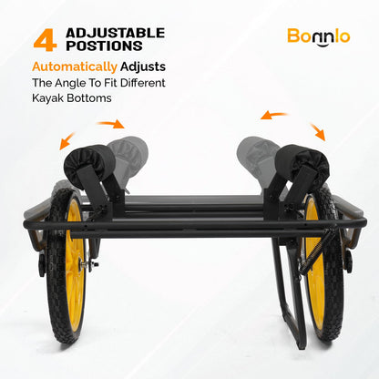 Bonnlo Durable Canoe Cart, All-Terrain Trolley Carrier with 15" Large Kayak Wheels, 330lbs Kayak Cart Dolly with Kickstand, Adjustable 4 Postions (8.66"-19.69") to Fit Kayaks, Canoes, and Small Boats