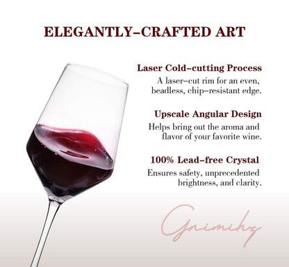 Gnimihz Wine Glasses Set of 4-15oz Wine Glass, Hand Blown Crystal Red Wine or White Wine Glass, Gifts for Women, Men, Wedding, Anniversary, Christmas, Birthday, Gift Packaging for Any Occasion