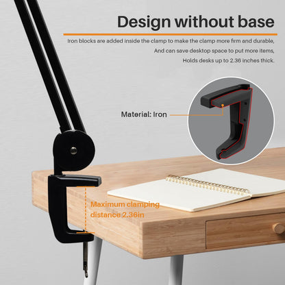 bemelux Bifocals Magnifying Desk Lamp with Clamp, 5 Diopter with 20 Diopter, 6 Inch Detachable Lens and 120PCS LEDs, 3 Color Modes 1200 Lumens Swivel Arm Magnifying Lamp with Light for Crafts (Black)