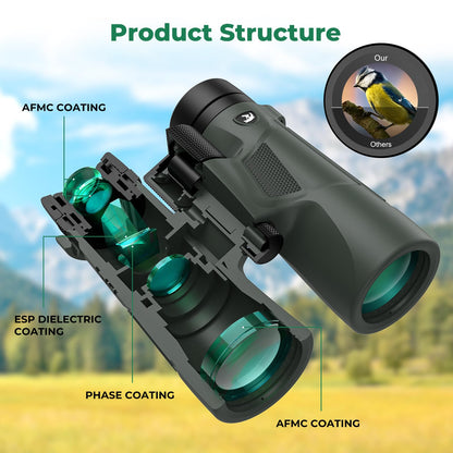 Gosky 10x42 HD Waterproof Binoculars for Adults (1 Pack) and Gosky 12x50 Monoculars (1 Pack) with Universal Phone Adapter - High Power Telescopes for Bird Watching Safari Wildlife Scenery