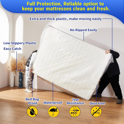 Queen Size Mattress Bag - Heavy-Duty Plastic Protector for Moving | 1PK Mattress Cover