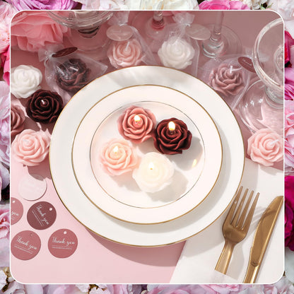 Treela 24 Setflower Candles Wedding Favor for Guests Mini Burgundy Rose Shaped Tealight Candles for Return Gift Wedding Birthday Bridal Shower Housewarming Party